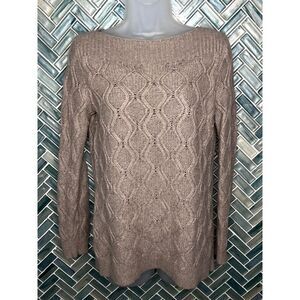 WOMENS LOFT‎ TAN KHAKI LONG SLEEVE CABLE KNIT TUNIC SWEATER SIZE MEDIUM